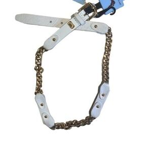 Antonio Melani Vintage White Leather Belt Gold Chain Accent Women's size small